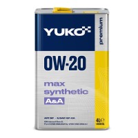 Олива моторна YUKO MAX SYNTHETIC A&A 0W-20 API SP каністра 4л жерсть